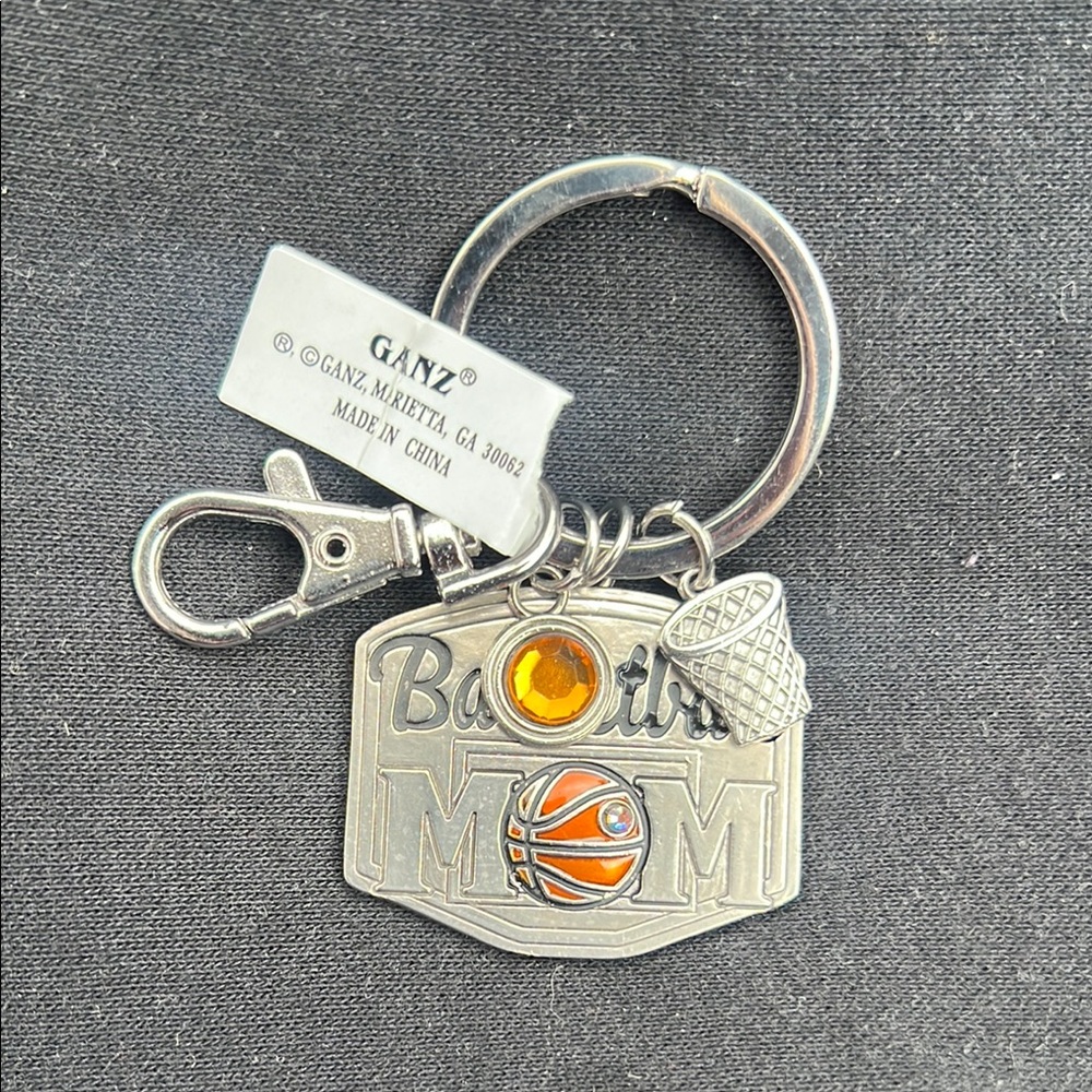 Never used Silver Basketball Mom Keychain with Orange Gem perfect for a fan